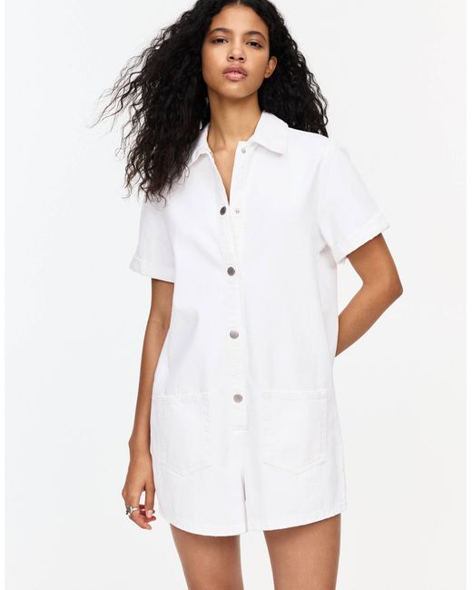 Pull&Bear White – kurze jeans-latzhose
