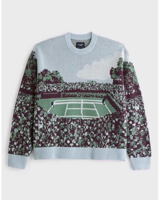 Abercrombie & Fitch Green Tennis Inspired Graphic Knitted Crew Neck Jumper for men