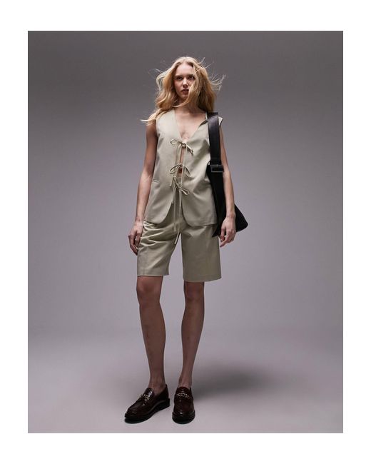 TOPSHOP Brown Co-ord Tailored Tie Front Waist Coat