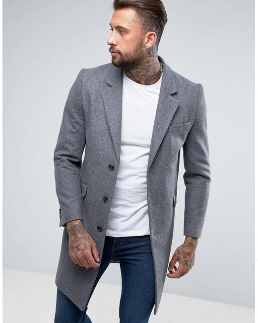 Lyst - Asos Wool Mix Overcoat In Light Grey Marl in Gray for Men - Save ...