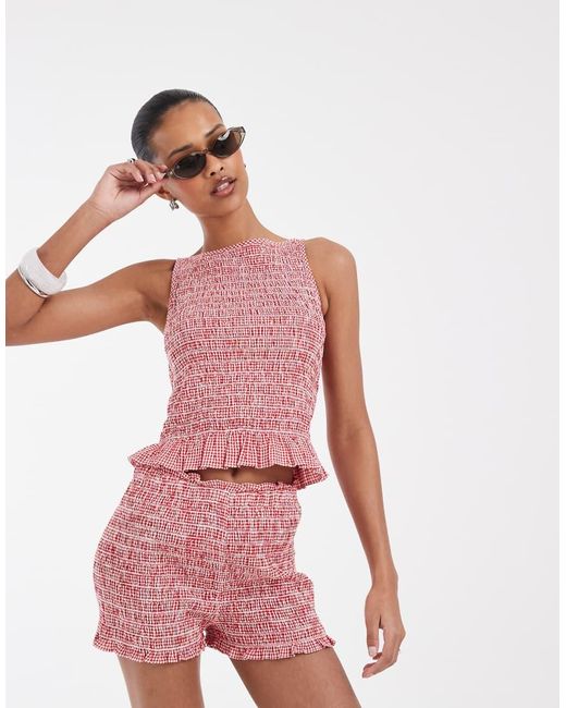 JJXX Red Seersucker Gingham Shorts