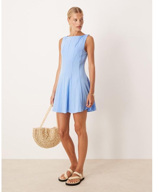Vestido Corto Estructurado De Corte Evasé De Mango de color Blue