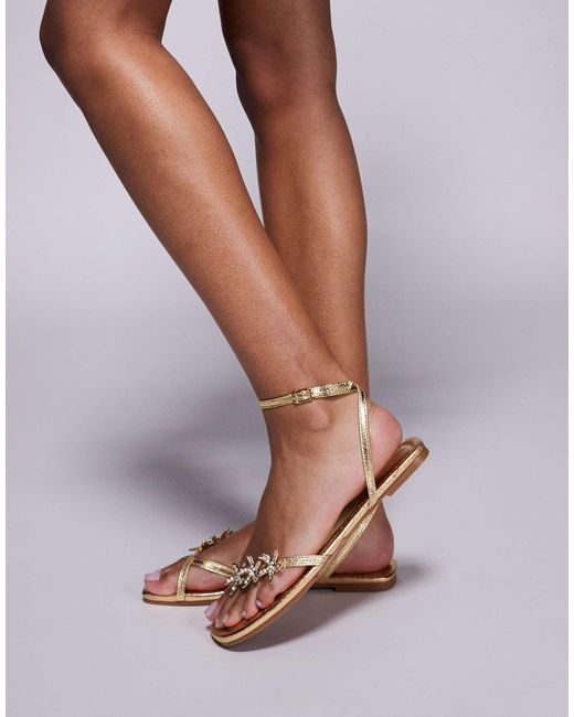 Public Desire Metallic Lyrical Strappy Flat Sandals