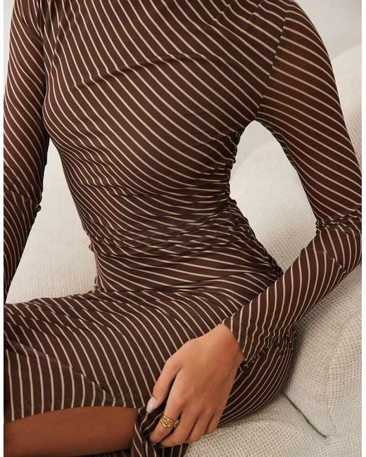 Forever New Brown Mesh Slash Neck Maxi Dress