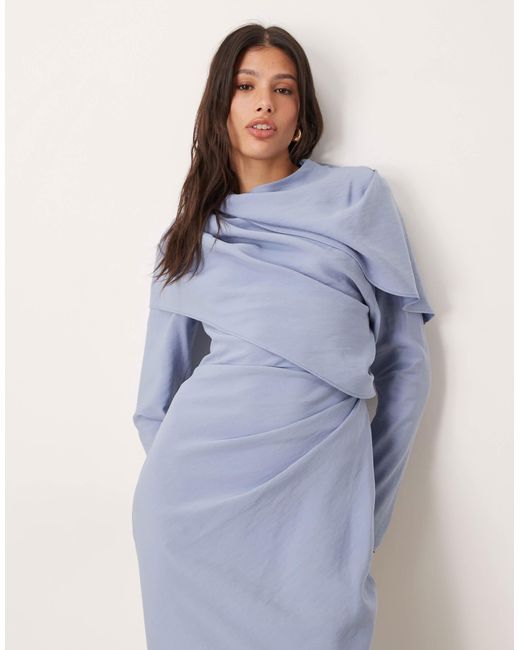 Asos design tall - robe longue à col montant et corsage drapé - moyen ASOS en coloris Blue