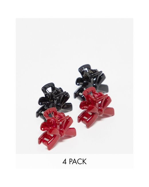ASOS Red Pack Of 4 Mini Hair Claws With Bow Detail