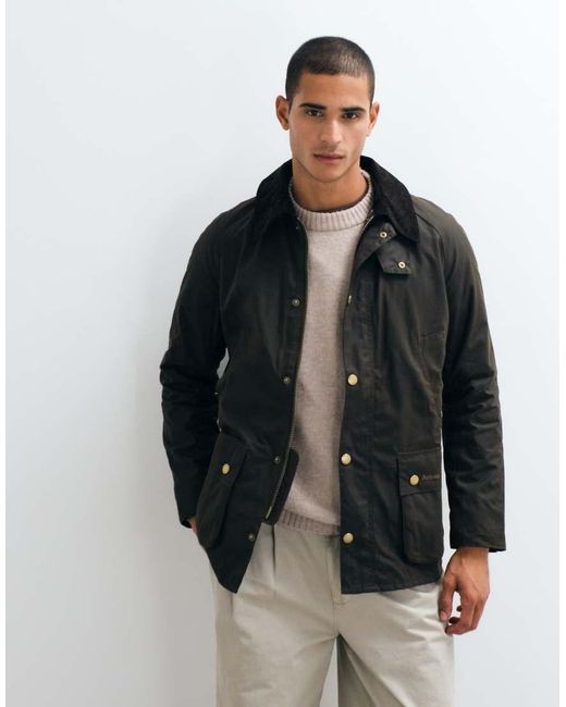 Barbour Gray Ashby Wax Jacket Olive for men