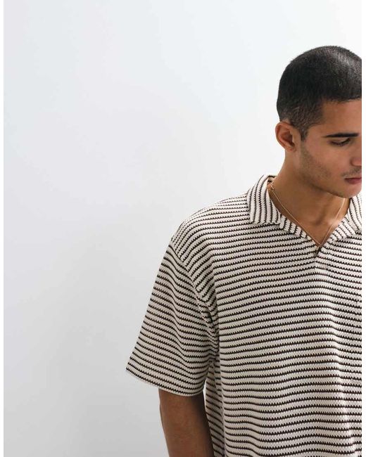 Reclaimed Vintage White Striped Polo for men