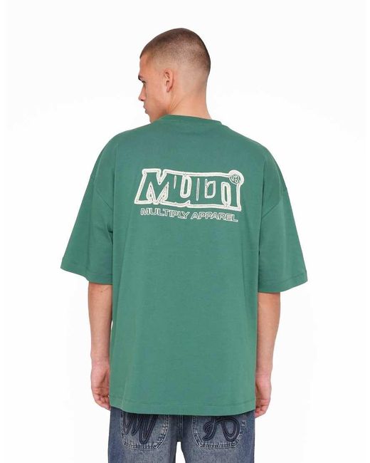 Multiply Apparel Oversized T-Shirt Met Rand in het Green
