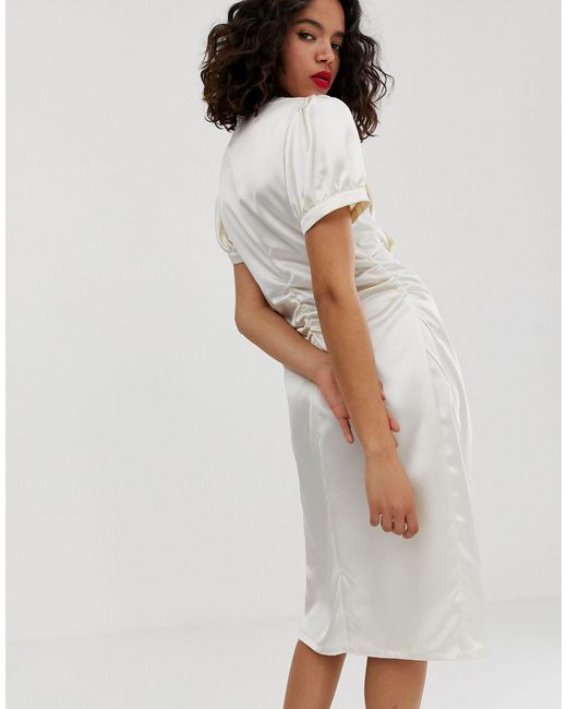 satin ruched midi dress