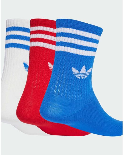 Pack De 3 Pares De Calcetines Deportivos De Color Rojo Escarlata, Azul Y Blanco Con 3 Rayas De Adidas Originals de color Blue