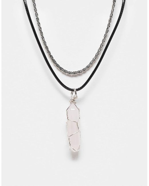 Collier unisexe à 2 rangs avec cordon pierre fantaisie - rose Reclaimed (vintage) en coloris Metallic