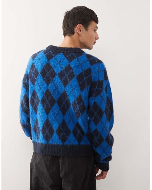 Collusion Blue Argyle Knitted Sweat for men