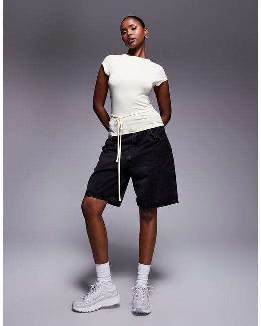 ASOS White Short Sleeve Top With Tie Waist Detail
