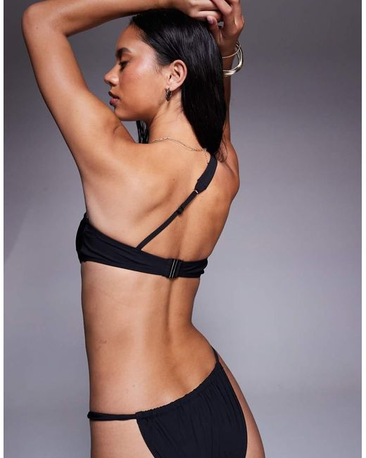 ASOS Brown Tara One Shoulder Bikini Top With Beading Detail Hardware