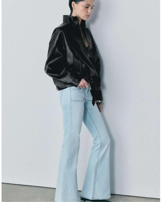Stradivarius Gray Leather Effect Balloon Jacket With Belt