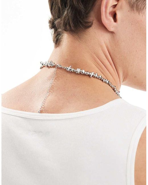 Collana Argentata Con Perline Sintetiche Metallizzate di ASOS in Metallic da Uomo