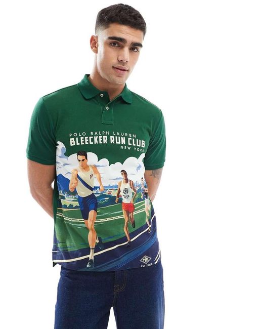 Polo Ralph Lauren Custom-Fit Piqué Polo Met 'Run Club'-Raceprint in het Green voor heren