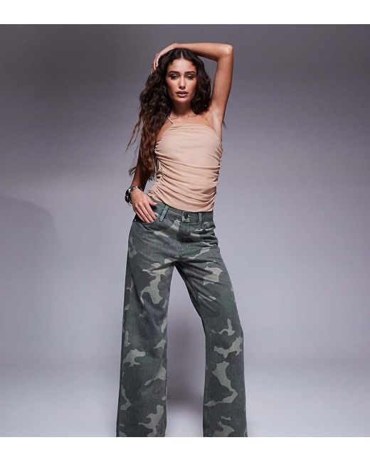 River Island Gray Camo Print Relaxed Straight Jean