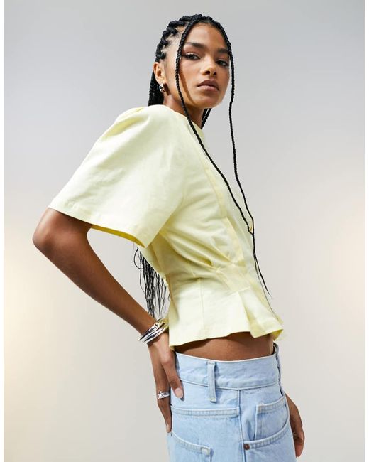 ASOS Metallic Seam Detail Short Sleeve Corset Waist T-shirt