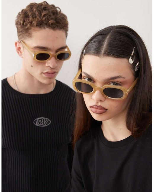 Reclaimed Vintage Black Unisex Slim Square Festival Sunglasses