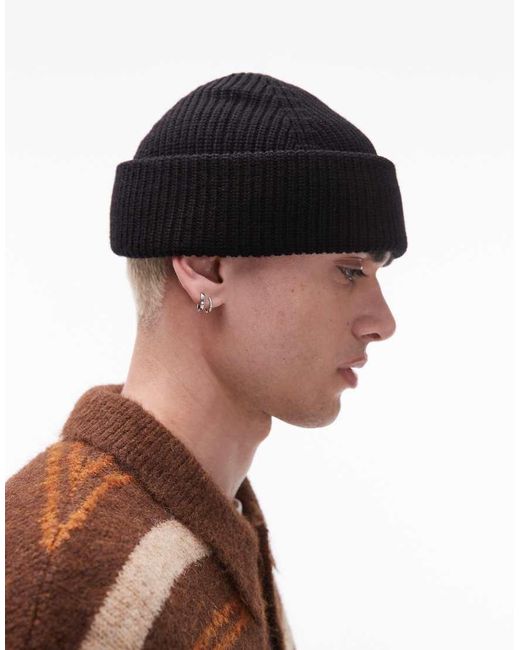 AllSaints Blue Merino Wool Fisherman Beanie for men