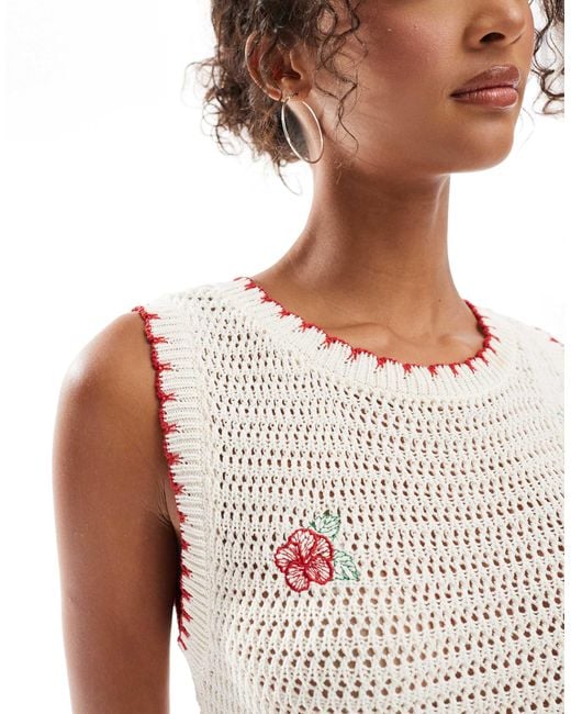 ASOS White Knitted Crochet Mini Dress With Flower Embroidery