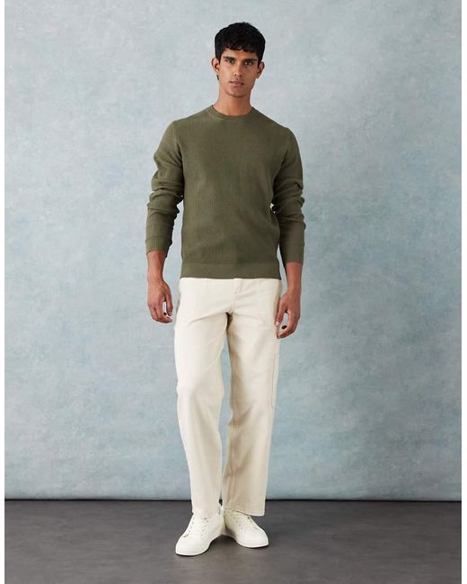 Mango Green Cotton Mix Knitted Crew Neck Jumper for men