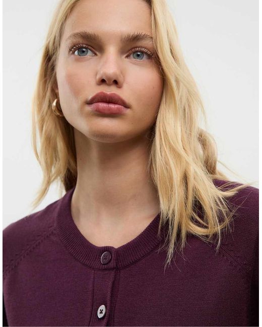 Stradivarius Gebreid Vest Met Knopen En Raglanmouwen in het Purple