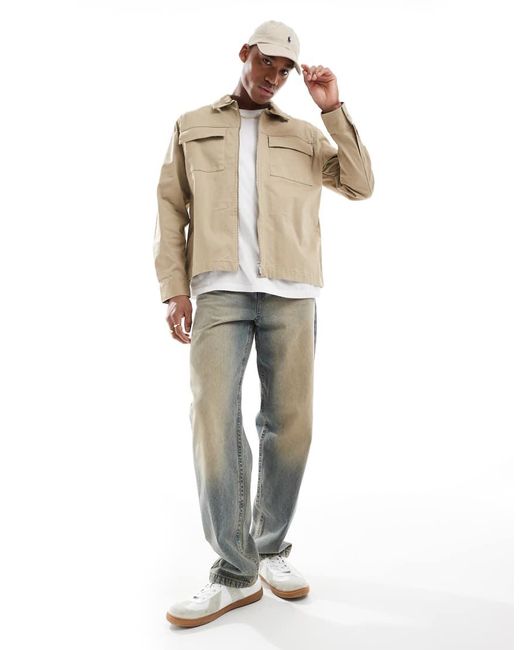 River Island Natural Zip Front Over Shirt for men