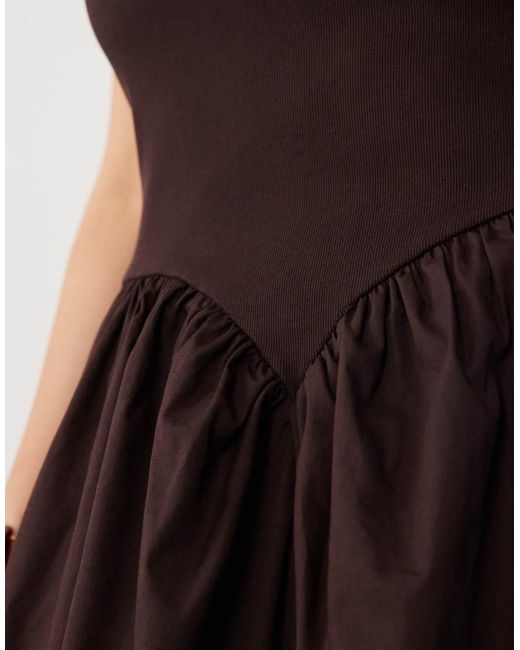 ASOS Black Asos Design Curve Basque Waist Midi Dress With Woven Skirt