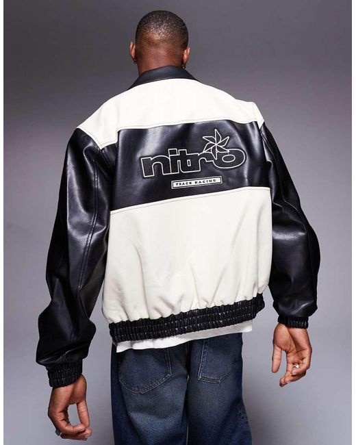 ASOS Blue Oversized Faux Leather Motocross Jacket for men