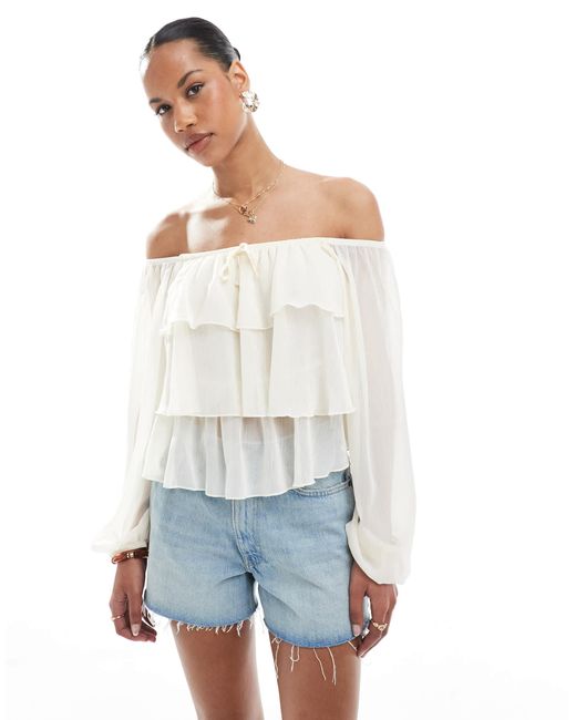 Miss Selfridge White Ruffle Bardot Blouse