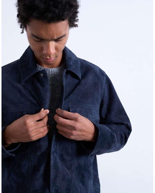 Topman Blue Real Suede Racer Jacket for men