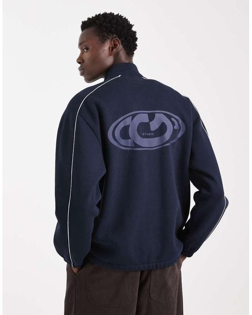 ASOS Blue Relaxed Track Printed Jacket With Piping for men