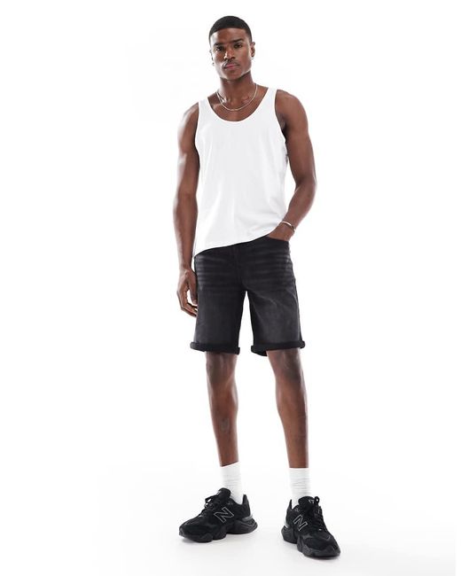 ASOS Black Stretch Slim Regular Length Denim Shorts for men