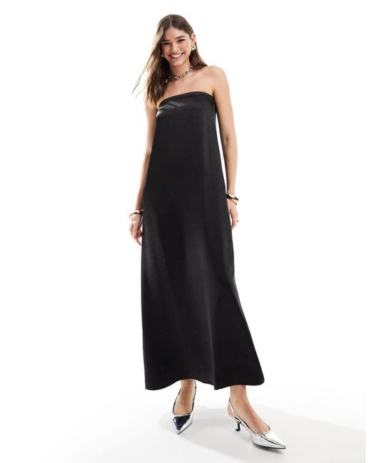 4th & Reckless Black Satin Bandeau Trapeze Maxi Dress With Pockets
