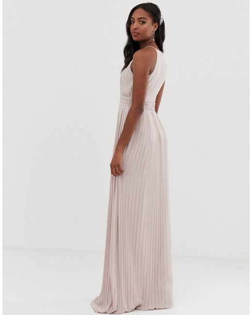 high neck pleated maxi dress