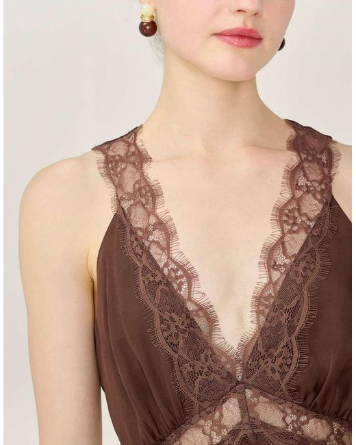 OMNES Natural Dresses Aurelia Satin And Lace Midi Dress With Open Back