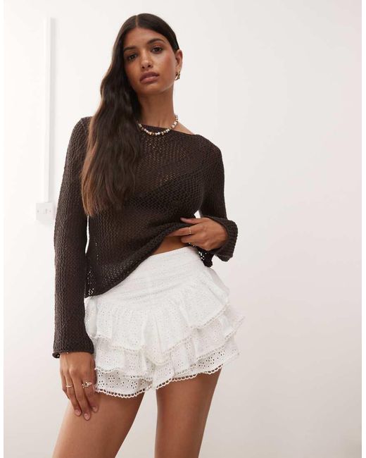 Miss Selfridge Brown Broderie Ruffle Mini Short
