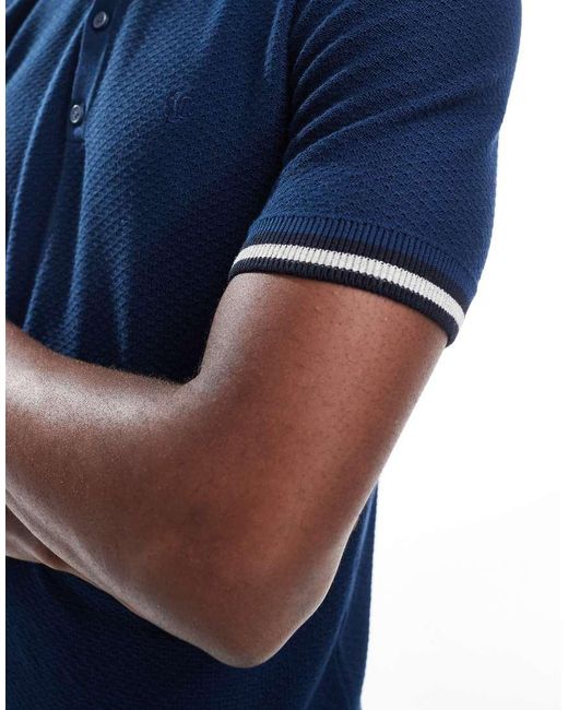 Superdry Blue Knitted Texture Short Sleeve Polo Shirt for men