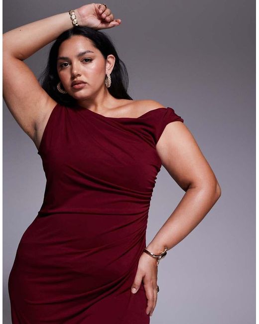 Tfnc Plus Red One Shoulder Midaxi Dress With Thigh Split