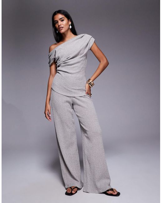 River Island Gray One Shoulder Draped Textured Top Co-Ord