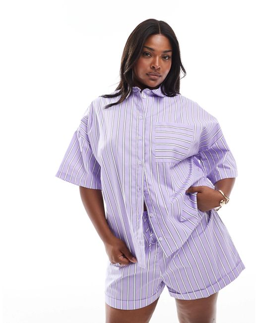 Asos design curve - chemise d'ensemble coupe carrée à rayures - violet ASOS en coloris Purple