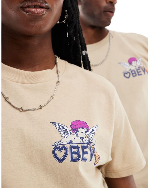 Obey Blue Unisex Cherub Print Short Sleeve T-shirt