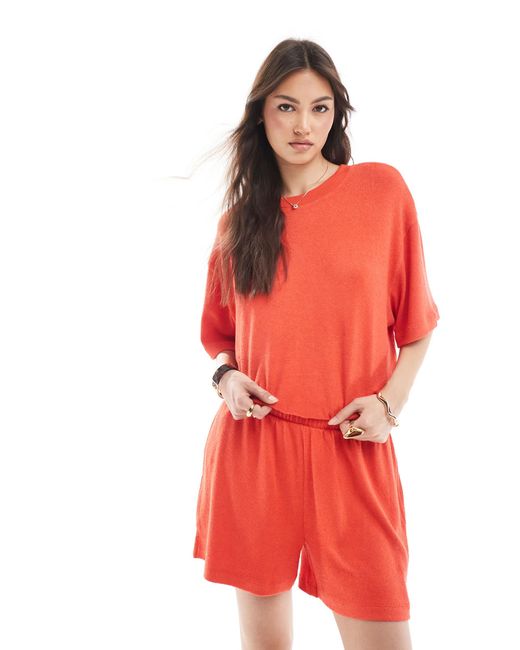 Short en maille texturée d'ensemble ASOS en coloris Red