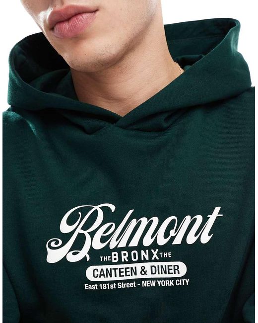 Sudadera Verde De Corte Cuadrado Extragrande Con Capucha Y Estampado "Belmount" De ASOS de hombre de color Green