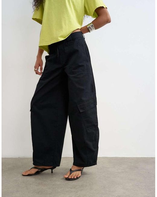 TOPSHOP Black Tie Waist Cargo Pants