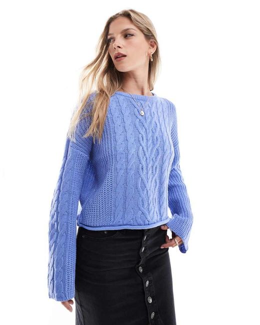 Brave Soul Blue Cable Knit Wide Sleeve Jumper