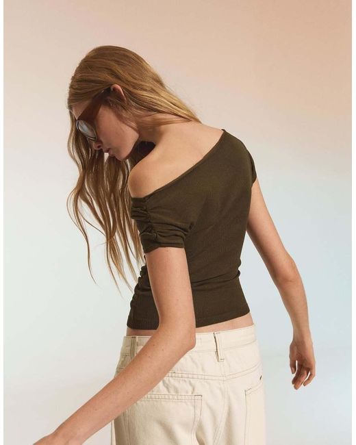 Bershka Green Asymmetric Belted Jumper